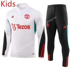 2023-2024 Manchester United White Kids/Youth Soccer Tracksuit-GDP