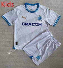 2023-2024 Olympique de Marseille Home White Kid/Youth Soccer Uniform-AY