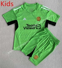 2023-2024 Manchester United Goalkeeper Green Kids/Youth Soccer Uniform-AY