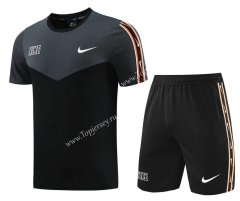 Black&Gray Short-Sleeved Thailand Soccer Tracksuit-LH