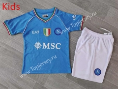 With Patch 2023-2024 Napoli Home Blue Kids/Youth Soccer Uniform-6486