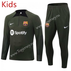 2023-2024 Barcelona Army Green Kid-Youth Soccer Tracksuit -411