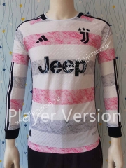 Player Version 2023-2024 Juventus Away White&Pink LS Thailand Soccer Jersey AAA-807