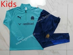 2023-2024 Olympique de Marseille Laker Blue Kids/Youth Soccer Tracksuit-815