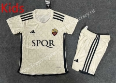 With Sponsor Version 2023-2024 Roma Away Beige Kids/Youth Soccer Uniform-6748