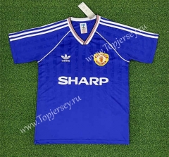 (S-4XL) Retro Version 88-89 Manchester United Away Blue Thailand Soccer Jersey AAA-403