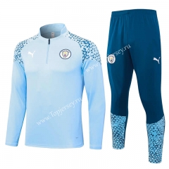 2023-2024 Manchester City Light Blue Thailand Soccer Tracksuit Uniform-815