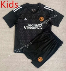 2023-2024 Manchester United Goalkeeper Black Kids/Youth Soccer Uniform-AY