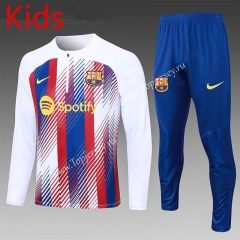 2023-2024 Barcelona White Kid-Youth Soccer Tracksuit -815