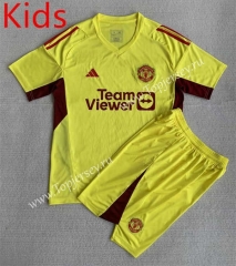 2023-2024 Manchester United Goalkeeper Yellow Kids/Youth Soccer Uniform-AY