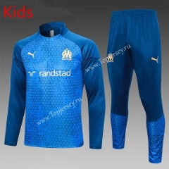 2023-2024 Olympique de Marseille Blue Kids/Youth Soccer Tracksuit-815