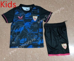 2023-2024 Sevilla 2nd Away Blue&Black Youth/Kids Soccer Uniform-507