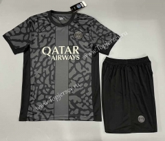 ( Without Brand Logo )2023-2024 Paris SG 2nd Away Black Soccer Uniform-9031