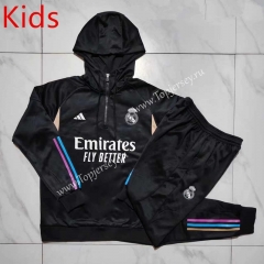 2023-2024 Real Madrid Black Kids/Youth Soccer Tracksuit With Hat-815