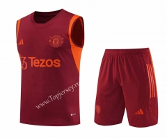 2023-2024 Manchester United Maroon Thailand Soccer Vest Uniform-418