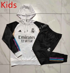 2023-2024 Real Madrid White Kids/Youth Soccer Tracksuit With Hat-815