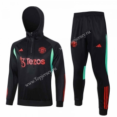 2023-2024 Manchester United Black Thailand Soccer Tracksuit With Hat-815