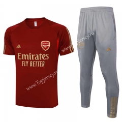2023-2024 Arsenal Maroon Short-Sleeve Thailand Soccer Tracksuit-815