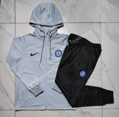 2023-2024 Inter Milan Light Gray Thailand Soccer Jacket Uniform With Hat-815
