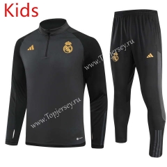 2023-2024 Real Madrid Gray&Black Kids/Youth Soccer Tracksuit-GDP