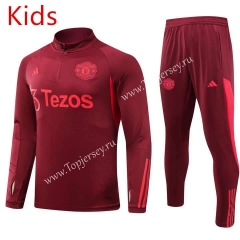 2023-2024 Manchester United Maroon Kids/Youth Soccer Tracksuit-GDP
