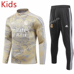 2023-2024 Special Version Real Madrid Yellow Kids/Youth Soccer Tracksuit-GDP