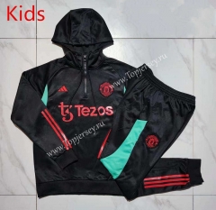 2023-2024 Manchester United Black Kids/Youth Soccer Tracksuit With Hat-815
