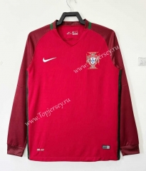 Retro Version 2016 Portugal Home Red LS Thailand Soccer Jersey AAA-811