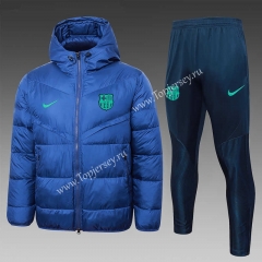 2023-2024 Barcelona Camouflage Blue(Green Logo) Thailand Soccer Cotton Coat Uniform With Hat-815