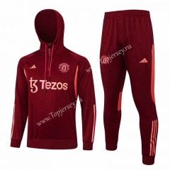 2023-2024 Manchester United Maroon Thailand Soccer Tracksuit With Hat-815