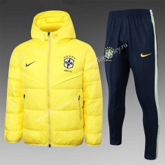 2023-2024 Brazil Yellow Thailand Soccer Cotton Coat Uniform With Hat-815