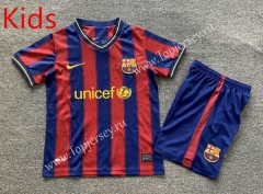 Retro Version 09-10 Barcelona Home Red&Blue Kid/Youth Soccer Uniform-7809