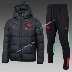 2023-2024 Manchester United Black Thailand Soccer Cotton Coat Uniform With Hat-815