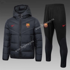 2023-2024 Barcelona Black Thailand Soccer Cotton Coat Uniform With Hat-815