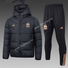 2023-2024 Argentina Black Thailand Soccer Cotton Coat Uniform With Hat-815