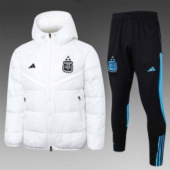 2023-2024 Argentina White Thailand Soccer Cotton Coat Uniform With Hat-815