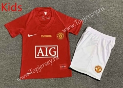 Retro Version 07-08 Manchester United Home Red Kids/Youth Soccer Uniform-7809