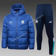 2023-2024 Olympique Marseille Camouflage Blue Thailand Soccer Cotton Coat Uniform With Hat-815
