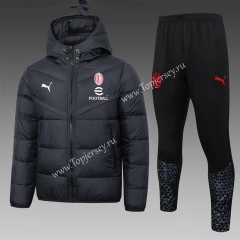 2023-2024 AC Milan Black Thailand Soccer  Cotton Coat Uniform With Hat-815