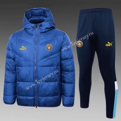 2023-2024 Manchester City Camouflage Blue Thailand Soccer Cotton Coat Uniform With Hat-815