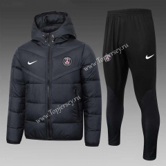 2023-2024 Paris SG Black Thailand Soccer Cotton Coat Uniform With Hat-815