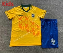 Retro Version 1994 Brazil Home Yellow Kid/Youth Soccer Uniform--7809