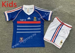 Retro Version 1998 France Home Blue Kids/Youth Soccer Uniform-7809