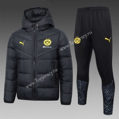 2023-2024 Borussia Dortmund Black Thailand Soccer Cotton Coat Uniform With Hat-815