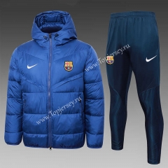 2023-2024 Barcelona Camouflage Blue Thailand Soccer Cotton Coat Uniform With Hat-815