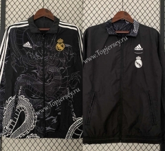 (S-3XL) 2024-2025 Real Madrid Black Double-Sided Wear Thailand Trench Coats-0255