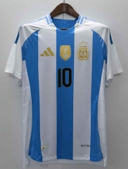 (S-4XL) 2024-2025 Argentina Home Blue&White (#10 Messi) Thailand Soccer Jersey AAA