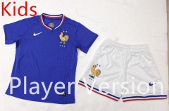 Player Version 2024-2025 France Home Blue Kids/Youth Soccer Uniform-9926