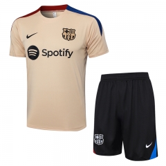 2024-2025 Barcelona Beige Short Sleeve Thailand Soccer Tracksuit-815