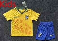 Retro Version 1996 Brazil Home Yellow Kid/Youth Soccer Uniform-GB